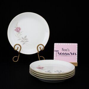 Camelot AMERICAN ROSE 1655 Pink Floral Gray Leave China Bread Side Plates Set 5